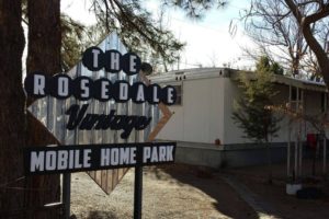 Custom made sign to welcome you to The Rosedale Vintage Mobile Home Park