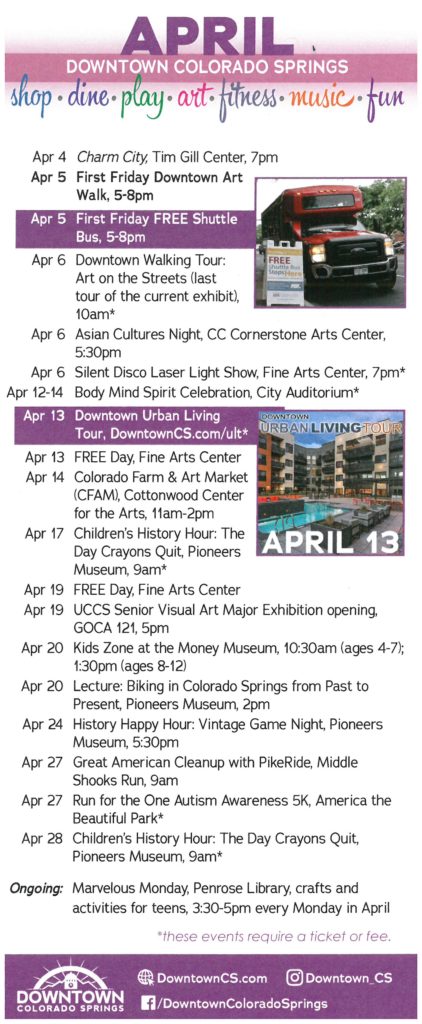 Downtown Colorado Springs events for April 2019