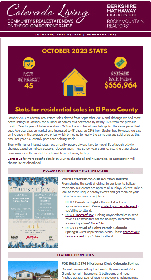 Southern Colorado Realtors PeakDream Newsletter Berkshire Hathaway HomeServices Rocky Mountain Realtors Updated Real Estate Info and Community Information